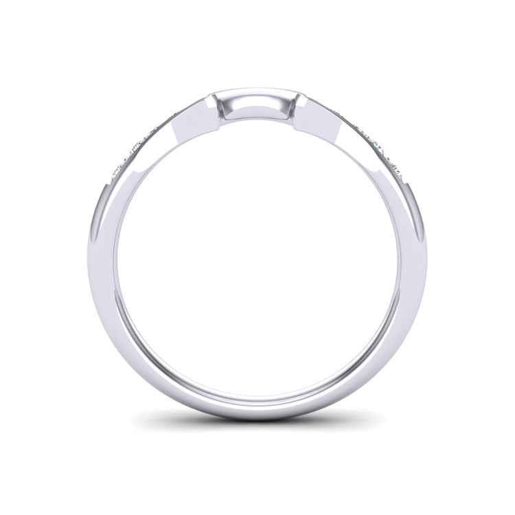 U Shaped Platinum Diamond Fitted Wedding Ring Through Finger View