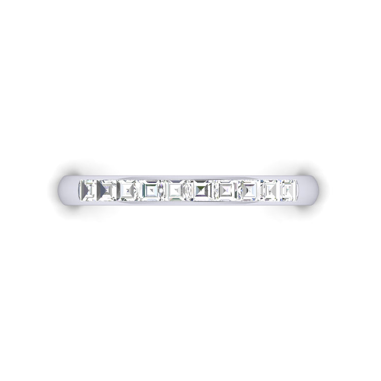 Platinum Eternity Ring with Channel Set Carré Cut Diamonds Looking Down View