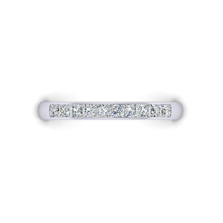 Platinum Eternity Ring with Channel Set Princess Cut Diamonds Looking Down View