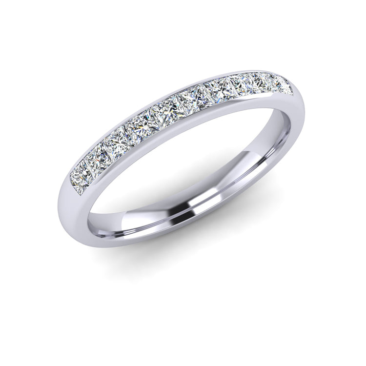 Platinum Eternity Ring with Channel Set Princess Cut Diamonds Perspective View