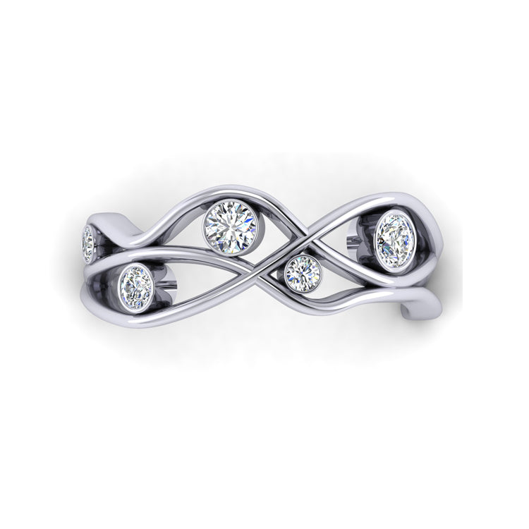 Platinum Open Wave Curlicue Ring with Fine Diamonds Looking Down View