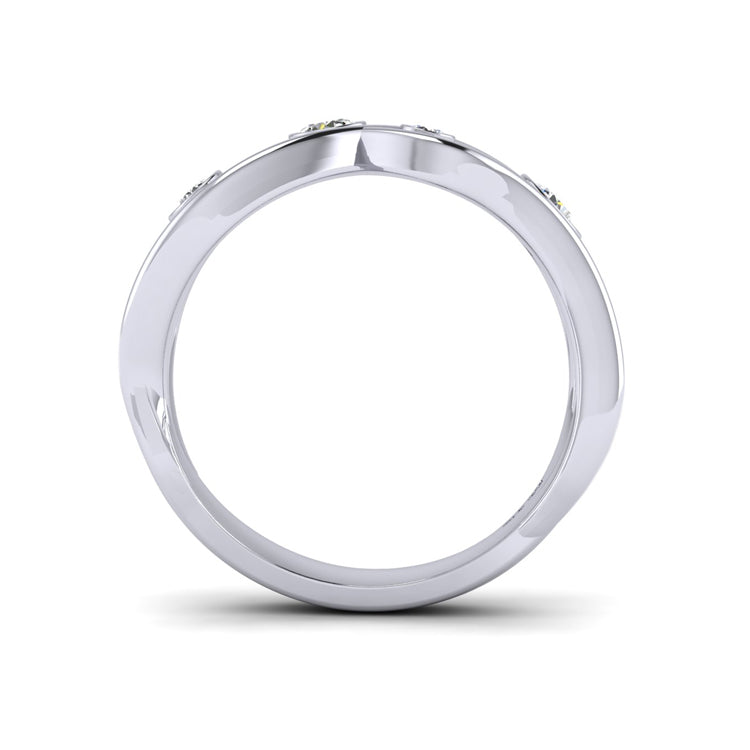 Platinum Open Wave Curlicue Ring with Fine Diamonds Through Finger View