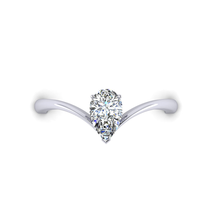 Platinum Pear Shape Fine Diamond Ring Looking Down View