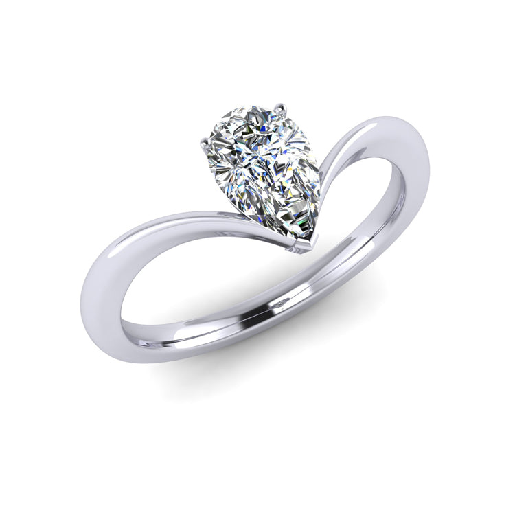 Platinum Pear Shape Fine Diamond Ring Perspective View