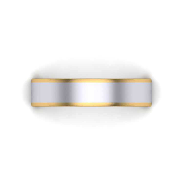 Platinum Wedding Ring With Gold Boarders Looking Down View