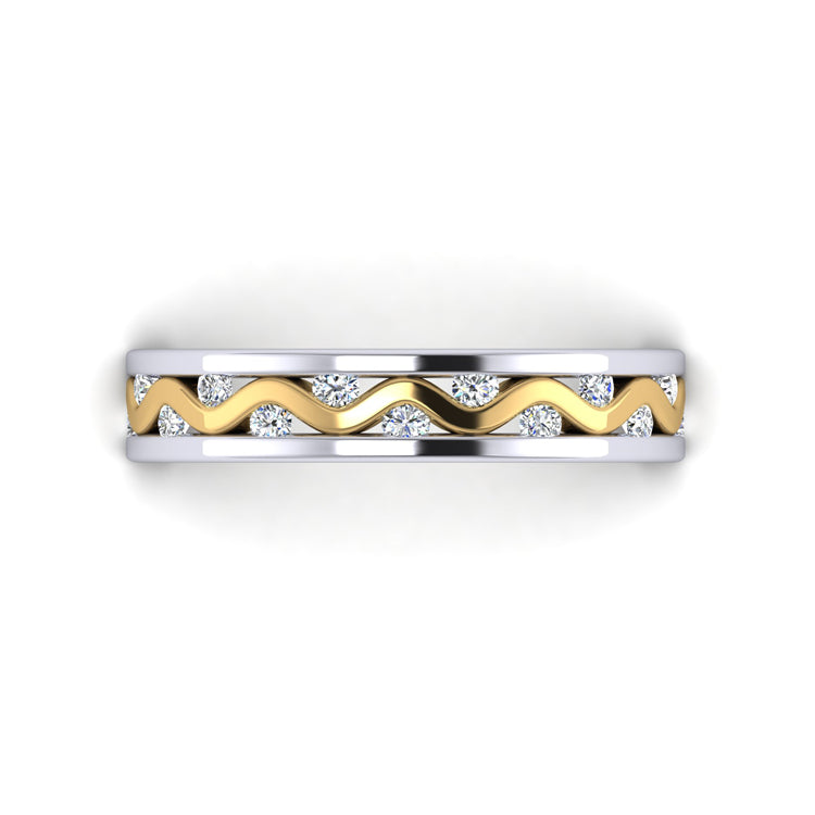 Platinum and 18ct Yellow Gold Shimmer Ring with Fine Diamonds Looking Down View