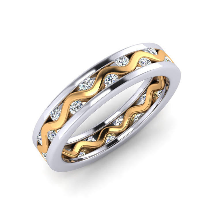 Platinum and 18ct Yellow Gold Shimmer Ring with Fine Diamonds Perspective View