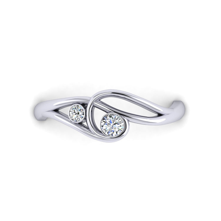 Platinum and Two Fine Diamond Curlicue Ring Looking Down View