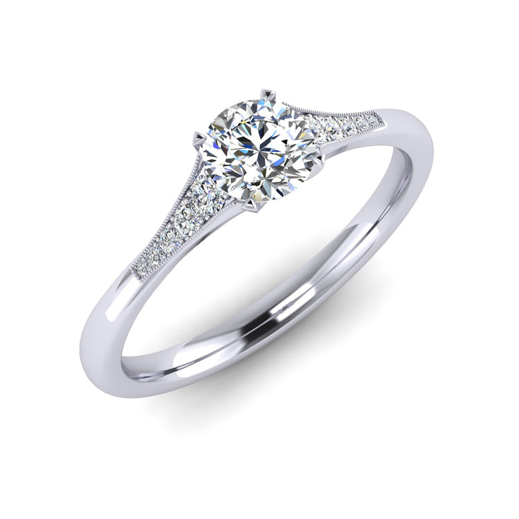 Hand Made Platinum Diamond Engagement Ring Milgrain Borders Perspective View