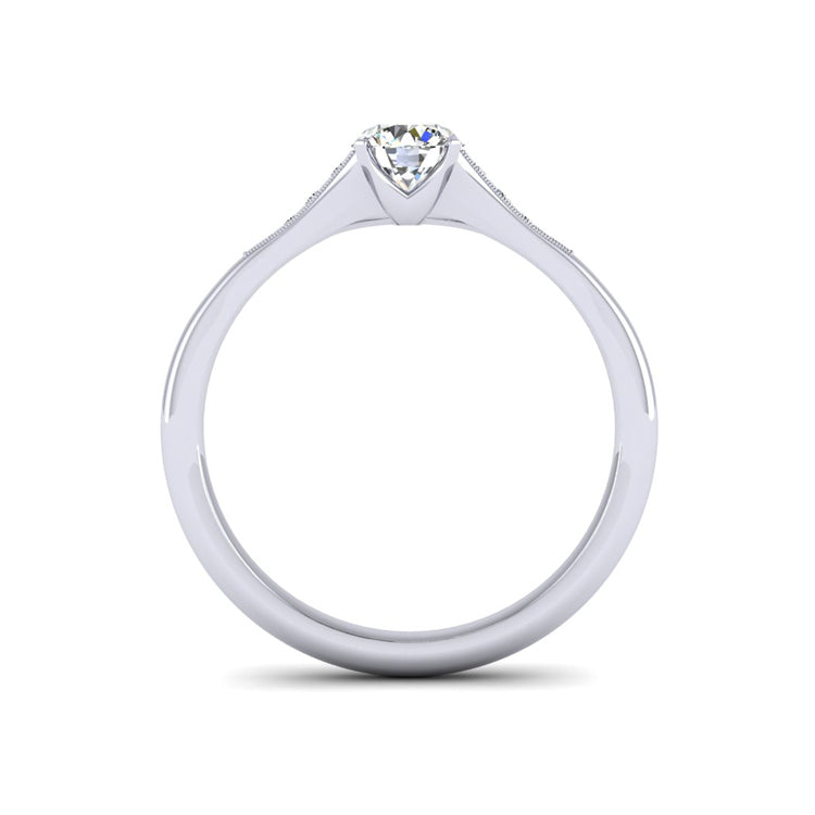 Hand Made Platinum Diamond Engagement Ring Milgrain Borders Through Finger View