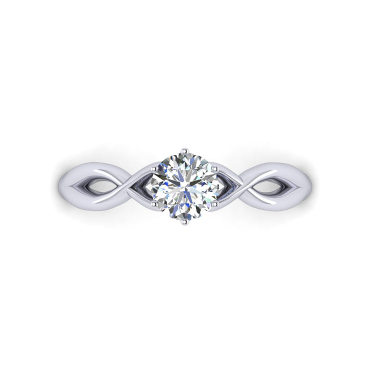 Round Diamond Solitaire Platinum Cross Over Ring Looking Down View