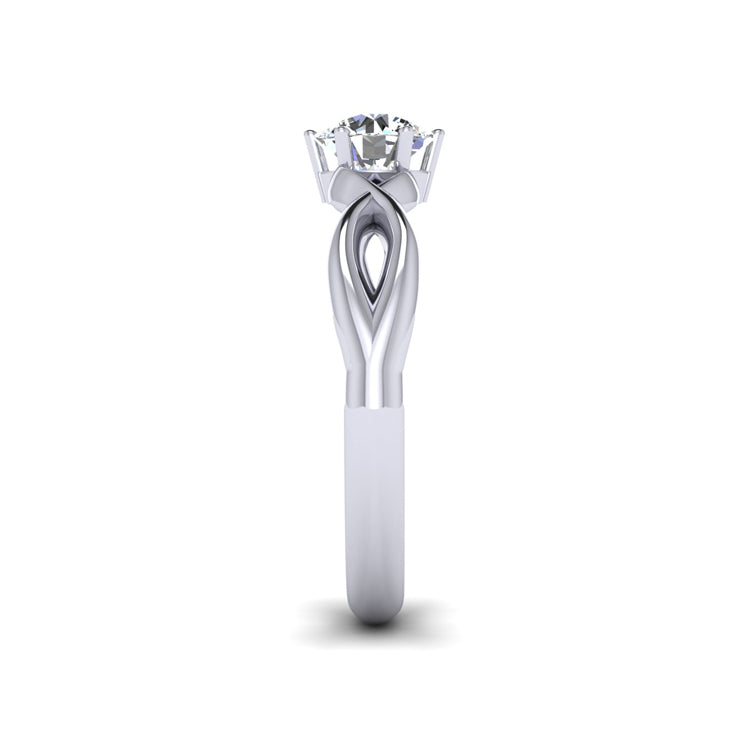 Round Diamond Solitaire Platinum Cross Over Ring Side View