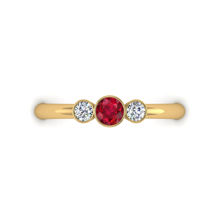 Ruby Ring with Diamond Collet Set 18ct Gold Looking Down View