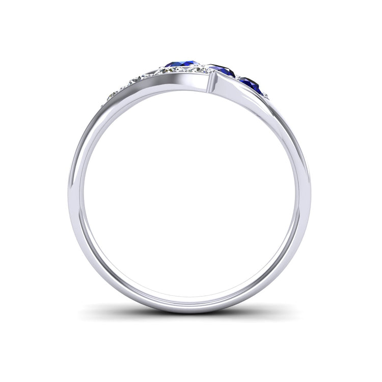 Sapphire and Diamond Ring in Platinum Through Finger View