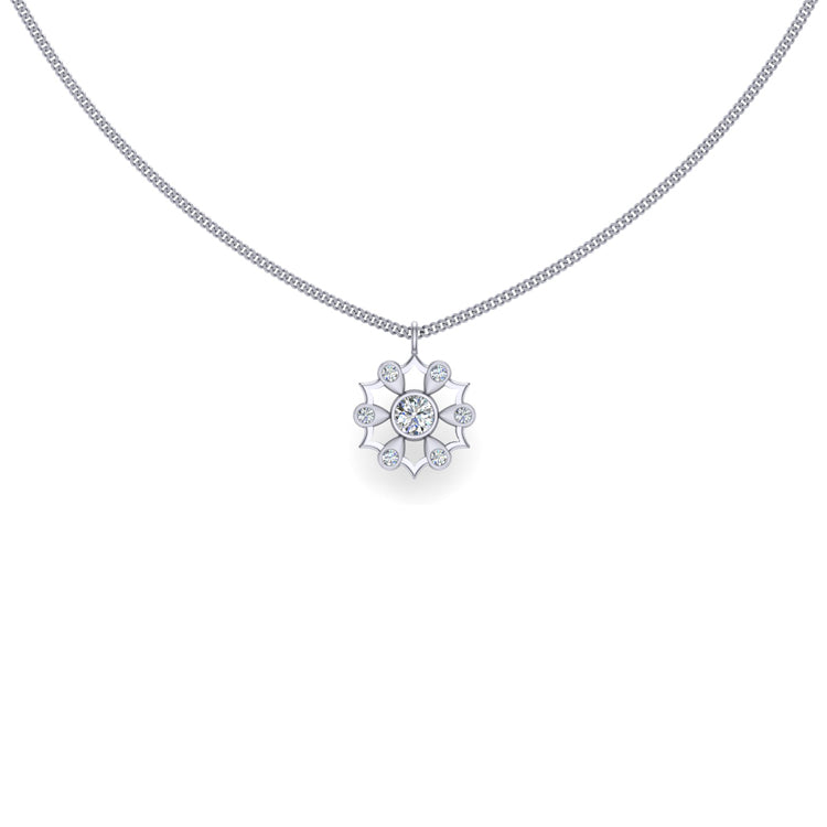 Small Snowflake Platinum and Diamond Pendant Front View