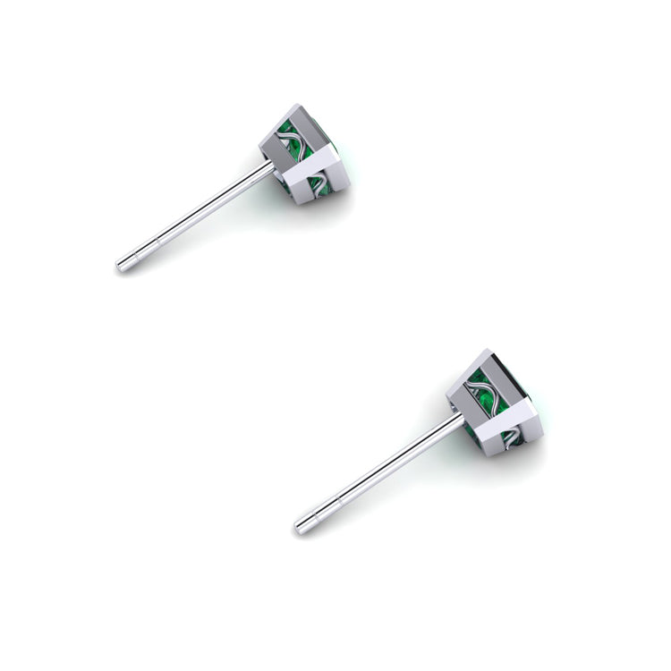 Octagonal Emerald Platinum Stud Earrings Perspective View