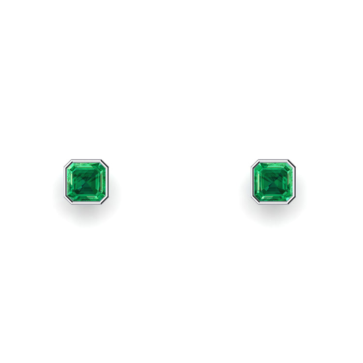 Octagonal Emerald Platinum Stud Earrings