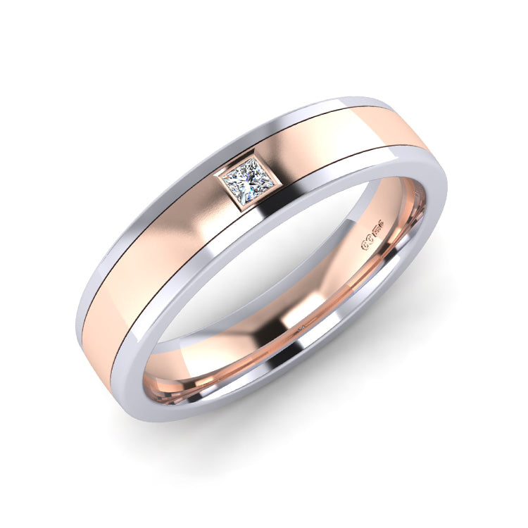 Rose Gold & 950 Platinum Two Tone Mens Wedding Band Comfort Fit Flat Ring  Size 7-12 - Etsy